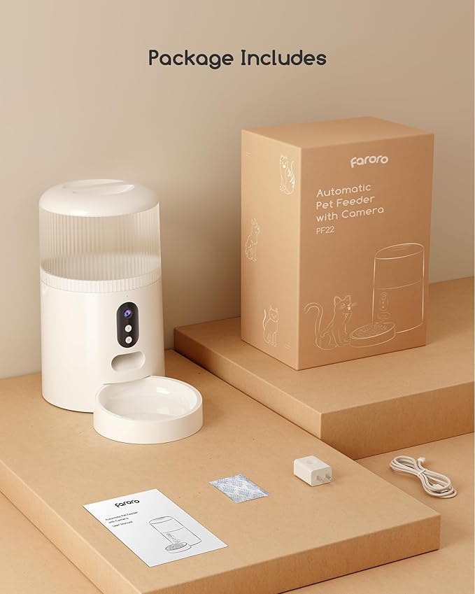 Faroro Automatic Cat Feeder with Camera, 3MP HD Video with Night Vision, 5G WiFi Cat Feeder Automatic with APP Control, 2-Way Audio, Low Food Sensor, Motion Alerts for Cats and Dogs