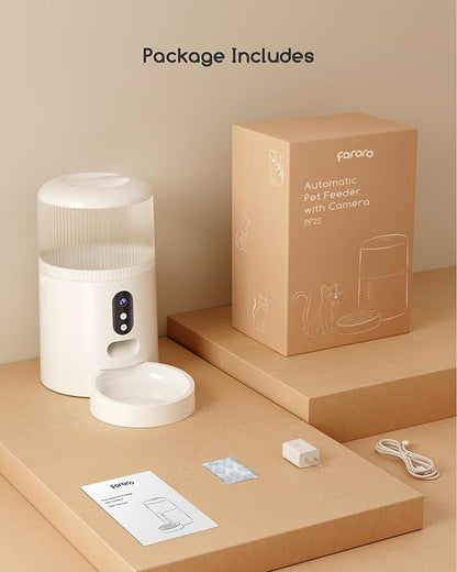 faroro Automatic Cat Feeder with Camera, 3MP HD Video &amp; Night Vision, 5G/2.4G WiFi Smart Pet Feeder with APP Control, 2-Way Audio, Motion Alerts, Low Food Sensor, Timed Cat Feeder for Cats &amp; Dogs, 4L