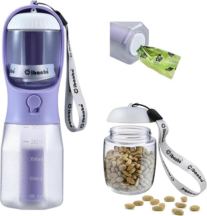 Dog Water Bottle with Food Container &amp; Poop Bag Holder, Travel Water Bowl, Portable Pet Dispenser, Dog Stuff Accessories Items, Puppy Essentials Necessities for Yorkie Chihuahua Walking Hiking