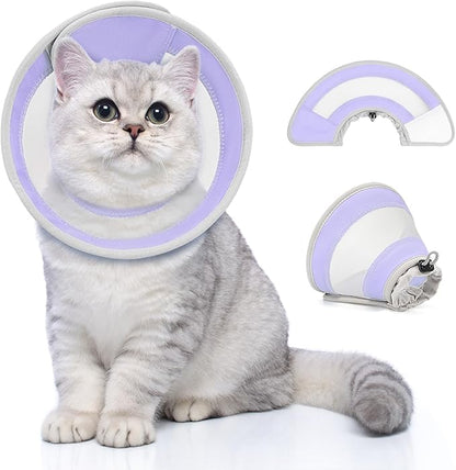 Breathable Air Mesh Cat Cone Collar Soft to Stop Licking, Adjustable, Foldable Lightweight Kitten Cones After Surgery Recovery for Cats &amp; Kittens (Light Purple,L)