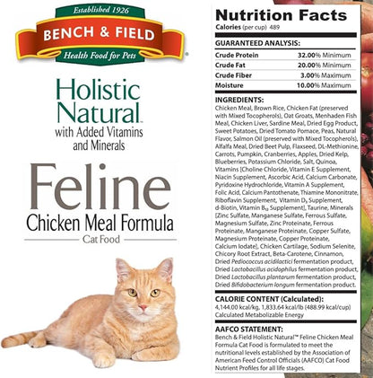 Bench &amp; Field Holistic Natural Premium Adult Dry Cat Food, Chicken Meal and Brown Rice Recipe 25 lb Bag (Pack of 1)