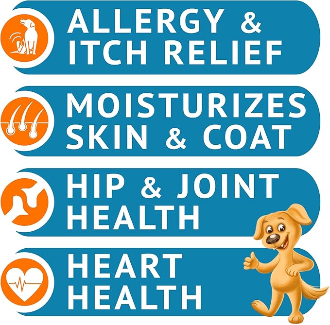 Omega 3 Fish Oil for Dogs Bundle - Skin&amp;Coat Chews - Dry&amp;Itchy Skin Relief + Allergy Support - EPA&amp;DHA Fatty Acids - Natural Salmon Oil Chews Promotes Heart, Hip&amp;Joint Support -360 Chews - Made in USA