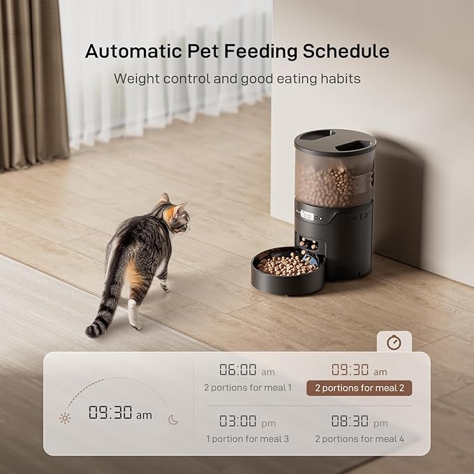 Automatic Cat Feeder: 3L Auto Food Dispenser with Timed Feeding| 6 Meal Programmable&amp; 1-20 Portion Precise Control- Easy to Clean &amp; Setup for Cat Indoor| Desiccant Bag Keep Food Fresh
