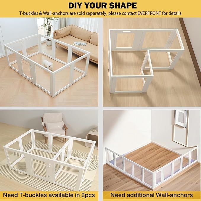 30.3“H 2PCS Extension Kit - Door+Panel, T-Buckles for Compartment, Expandable Clear Dog Play Pen Acrylic Dog Playpen Indoor,for Puppy Cat Bunny Small &amp; Medium Dogs (White, 30.3" H, 2PCS)