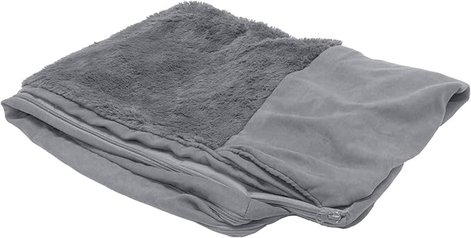 Furhaven Replacement Dog Bed Cover Plush &amp; Suede Sofa-Style, Machine Washable - Gray, Large