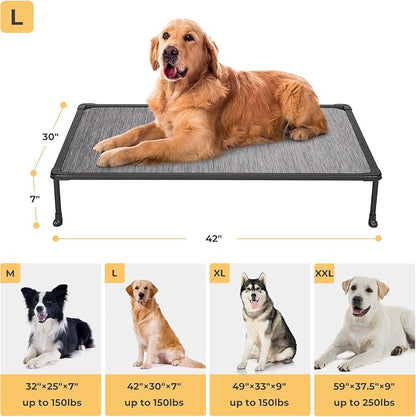 Veehoo Chewproof Elevated Dog Bed - Cooling Raised Pet Cot, Breathable Mesh, Washable &amp; Non-Slip for Large Dogs, Indoor/Outdoor, Black Silver Mat and Black Frame, 42x30inches (Model CWC2203A03)