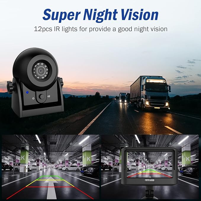 Magnetic Wireless Trailer Backup Camera System, 4.3inch TFT LCD Monitor &amp; IP68 Waterproof Rechargeable Rear View Camera, Easy to use for Trucks/Campers/SUV/Cars(MS-348)