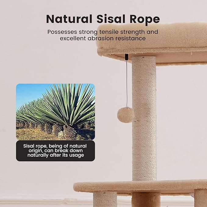 Gardner Pet 65in Heavy Duty Cat Tree Tower for Large Cats, Multi-Level Cat Furniture with Replaceable Sisal Scratching Post, Hammock | Extra-Large Platform &amp; Condo (Beige)