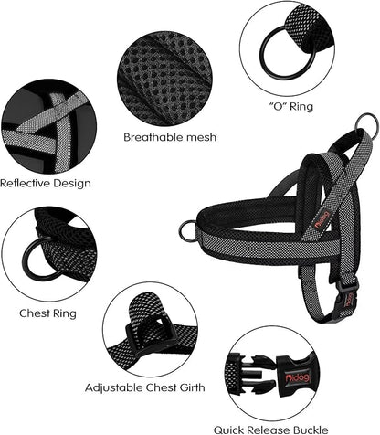 Didog No Pull Dog Harness with Breathable Mesh Padded, Full Reflective &amp; Quick Fit Adjustable Vest Harness, Easy for Training Walking for Small &amp; Medium and Large Dogs (Black, M:Chest 21-26")