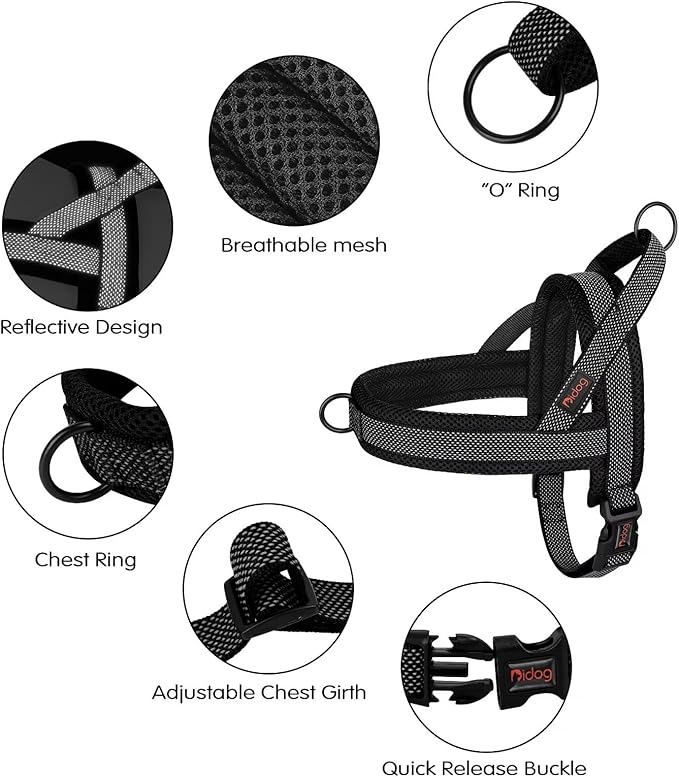 Didog No Pull Dog Harness with Breathable Mesh Padded, Full Reflective &amp; Quick Fit Adjustable Vest Harness, Easy for Training Walking for Small &amp; Medium and Large Dogs (Black, S:Chest 18-22")