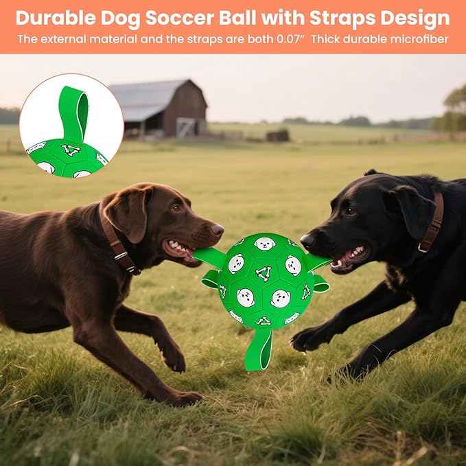 Interactive Dog Toys, Soccer Ball with Straps, Durable Herding Ball for Tug of War, Water Pool Dog Busy Toys for Indoor/Outdoor Play – Fun Birthday Gift for Medium &amp; Large Dogs, 8 Inch