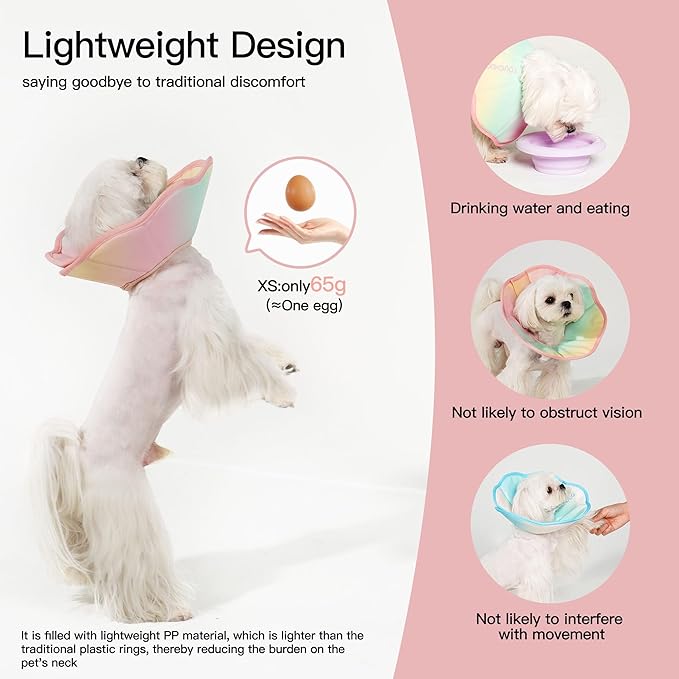 Touchdog Foldable Dog Cone Collar for Cats &amp; Dogs - Adjustable Soft Recovery Collar with Waterproof PU Coating, Lightweight Design, 24.5cm/9.6in Wide Barrier (Pink Gradient Color, S)
