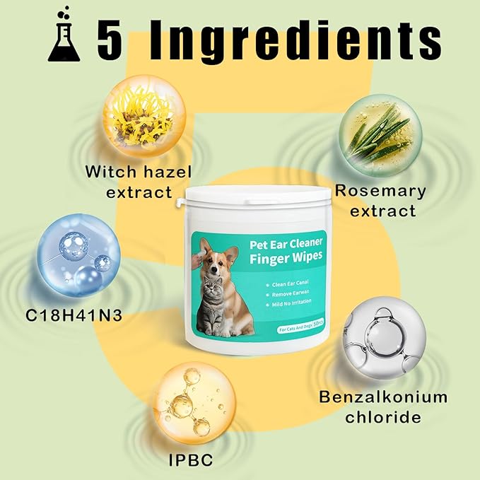 Dog Ear Cleaner Wipes Grooming Kit Care for Dogs &amp; Cats Pet Ear Relief Gently Remove Ear Wax Debris and Smelly 50 Pcs Unscented