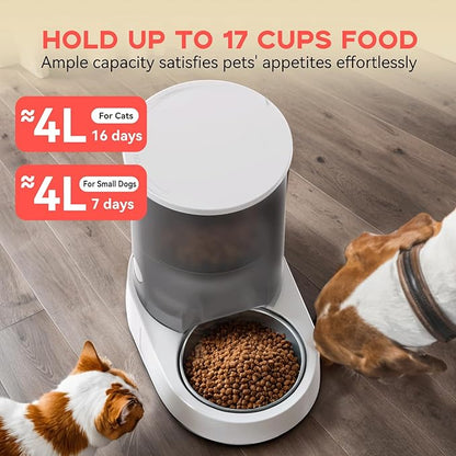 PAPIFEED Automatic Cat Feeder, 4L Auto Dog Cat Feeder with Rechargeable Battery &amp; Dual-Band WiFi (2.4G &amp; 5G), Automatic Pet Food Dispenser for Outdoor Travel Home - Ceramic Bowl Included