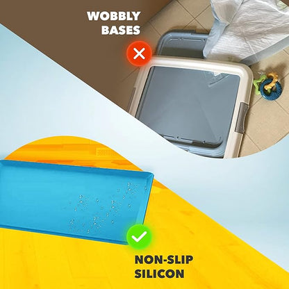 TidyFriend Dog Pee Pad Holder Tray Fits for 24” x 24” Wee Wee Pee Pads - Stable Grip, Raised Edges, Quick-Wipe Silicone Surface Dog Potty Tray Holder for Indoor Flooring Protection (Dark Blue)