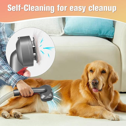 FUNTECK 2-in-1 Dog Hair Vacuum Brush for Grooming &amp; Shedding Compatible with Dyson Gen5, V15, V12, V11, V10, V8, V7 – Removes Loose Hair, Dander, Undercoat &amp; Tangles – Self-Cleaning Design