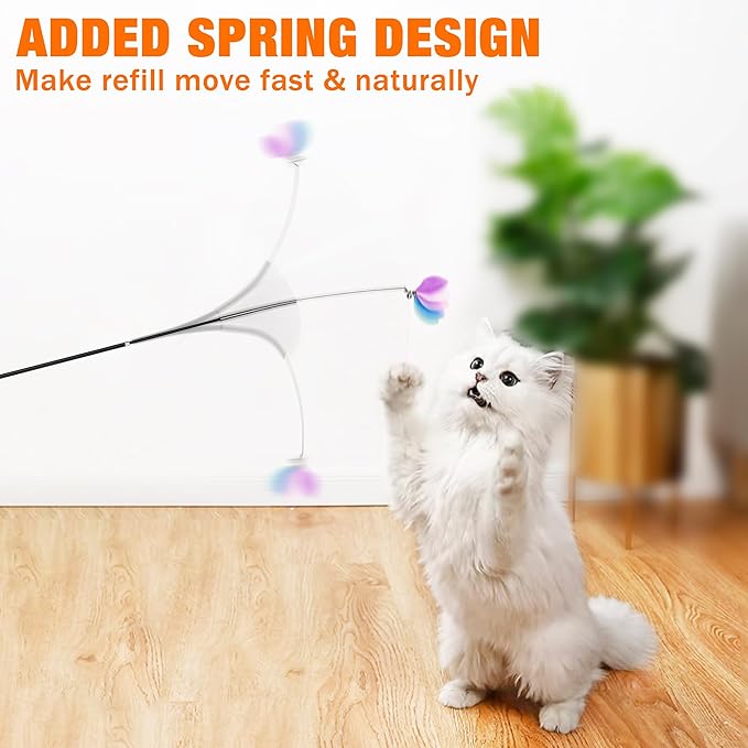 JXFUKAL 2025 Latest Cat Toys, 2 in 1 Spring Cat Wand Toy with 2PCS Ultra-Long Cat Teaser, 4PCS Spring Steel Wire &amp; 5PCS Feather Refills for Kitty Kitten Indoor Cats Accessories