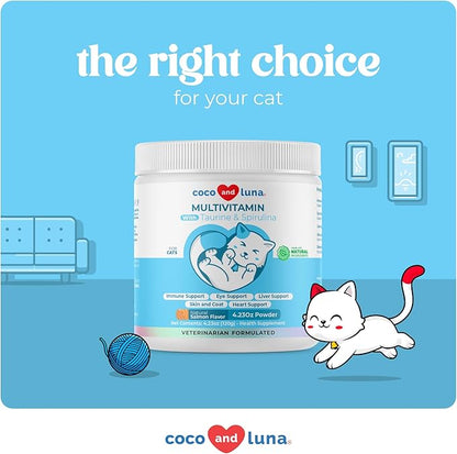 Multivitamin for Cats - 4oz Powder - L-Lysine, Taurine, and Spirulina for Immune Support and Eye Health - Fish Oil &amp; Vitamins for Skin and Heart Health. (for Cats)