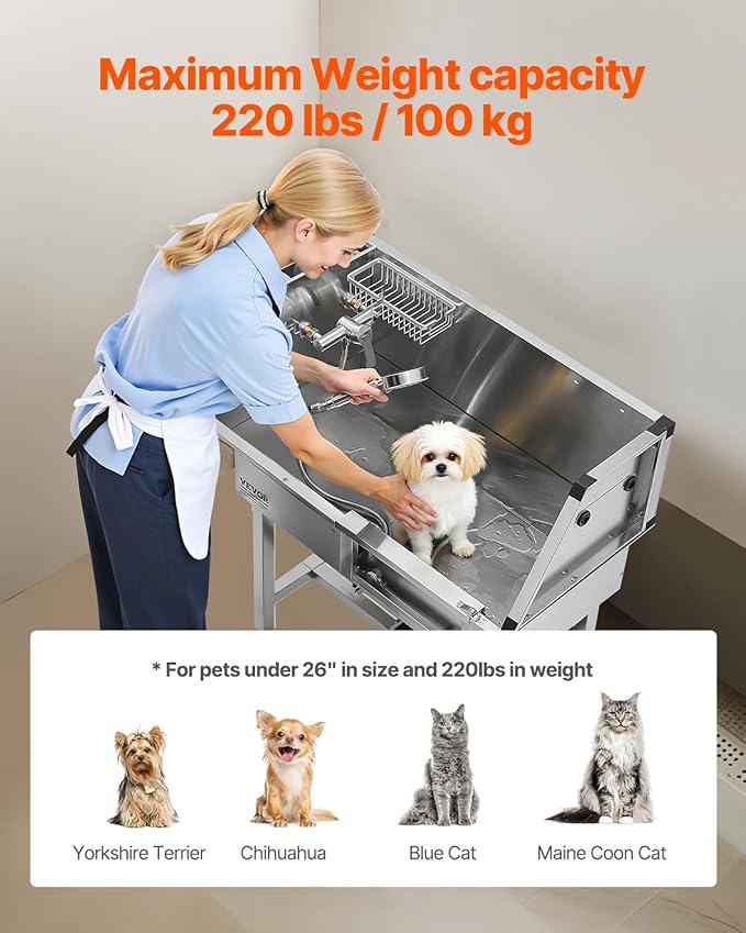 VEVOR Stainless Steel Dog Washing Station, 34 inch Pet Grooming Tub w/Storage Stairs, Faucet &amp; Showerhead &amp; Soap Holder Dog Bathtub, Pet Wash Station for Small Pets (Right Door)