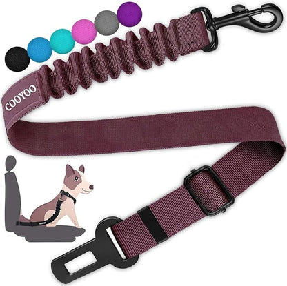 COOYOO Dog Seat Belt,Retractable Dog Car Harness Seat Belt for Car Adjustable Nylon Pet Safety Seat Belts Heavy Duty &amp; Elastic Bungee Buffer