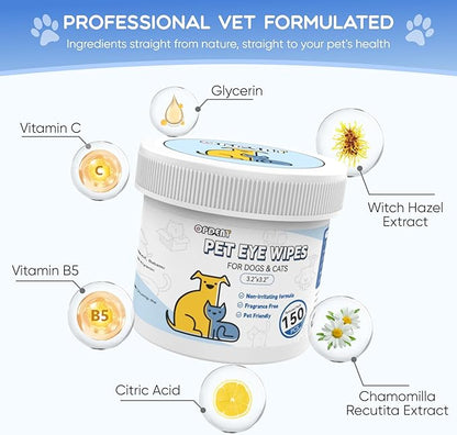 150Pcs Eyes Wipes for Dogs - Tear Stain Remover for Dogs - Dog Eye Cleaner, Eye Debris, Discharge, Mucus Secretions - Eye Wipes for Dogs &amp; cat Eye Wipes - 3.2 inches