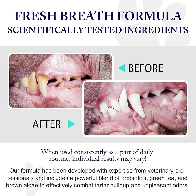 Dog Teeth Cleaning Powder - Dog Dental Powder - Plaque Off Pet Tooth Cleaning lab co - Targets Tartar &amp; Reduces Plaque &amp; Bad Breath - Teeth Cleaning Made Easy