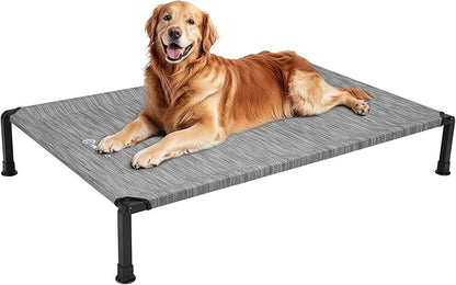 Veehoo Heavy Duty Elevated Dog Bed - Raised Dog Cot with Washable &amp; Breathable Teslin Mesh, Non-Slip Silicon Feet, Cooling for Indoor or Outdoor, 41" x 27", Black Silver