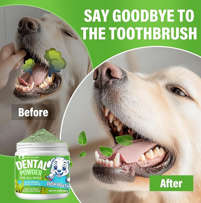 Dog Dental Powder, Dog Breath Fresh Powder, Teeth Cleaning, Reduce Bad Breath &amp; Plaque, Suitable for Dogs and Cat (100g)