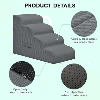 Dog Stairs &amp; Steps for High Beds, 2 Steps High Density Foam Waterproof Dog Ramp for Small Dogs and Cats, Pet Stairs with Removable Washable Cover for Bed, Couch, Sofa and Car (H: 11.8")