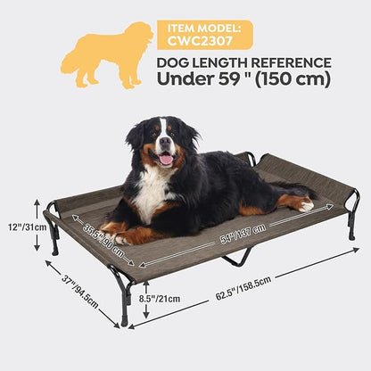 Veehoo Cooling Elevated Dog Bed, Guardrail Raised Pet Cot, Indoor &amp; Outdoor XXL Pet Bed with Washable &amp; Breathable Teslin Mesh, Non-Slip Feet, Dog Couch Bed, 62.5" x 37", Brown