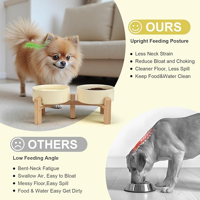 SPUNKYJUNKY Elevated Dog Bowls Ceramic, 5.1&