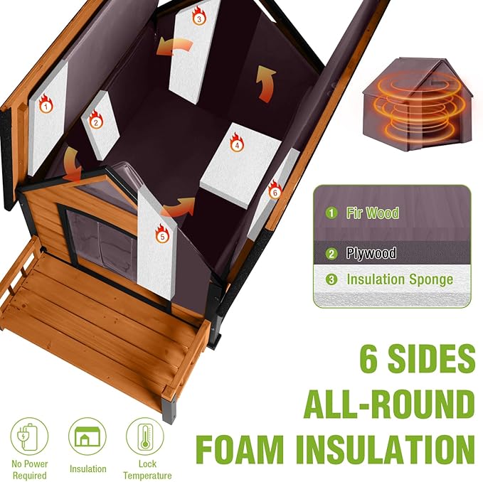 Dog House Outdoor Insulated, Sturdy &amp; Warm Winter Puppy Shelter, 45" L Large Dog Kennel with Chew-Proof Iron Frame, Suitable for Small to Large Dogs(Brown)