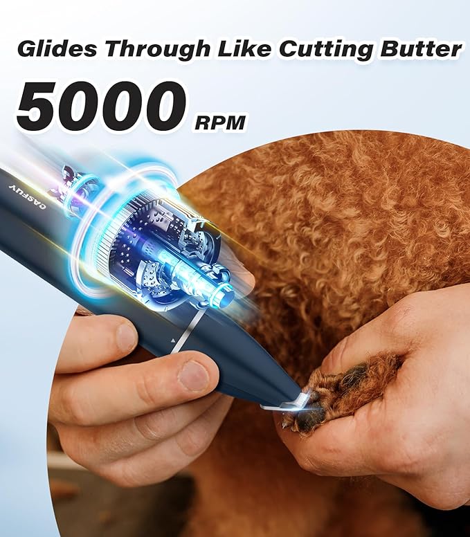 Casfuy Cordless Hair Trimmer, Low Noise Grooming Clipper for Dogs Cats &amp; Small Pets, USB Rechargeable, Double Blades for Trimming Hair Around Paws, Eyes, Ears, Face, Rump