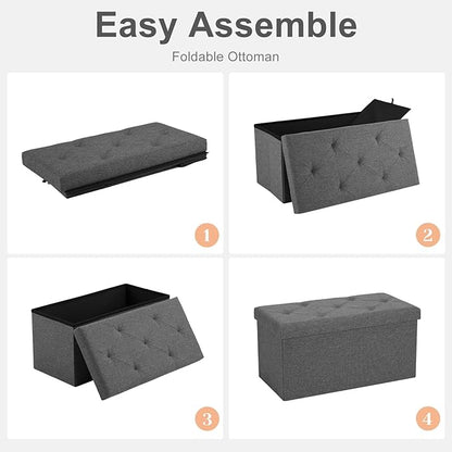 Sweetcrispy 30 Inches Folding Storage Ottoman Bench, Large End of Bed Foot Rest Stools Ottoman Storage Chest with Padded Seat for Bedroom, Living Room, Entryway, Holds up to 660 lb, Deep Grey