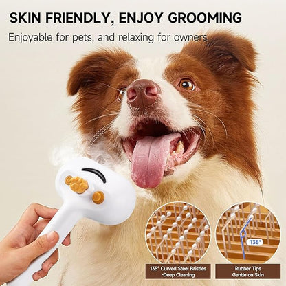 Pet Steam Brush for Dogs &amp; Cats – 3-in-1 Grooming Spray Comb, Mist Massage &amp; Defur Function, Water Spritz Deshedding Tool for Long/Short Hair, Indoor Pets