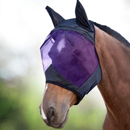 Harrison Howard CareMaster Horse Fly Mask Half Face with Ears Black/Purple Retro Large Full Size