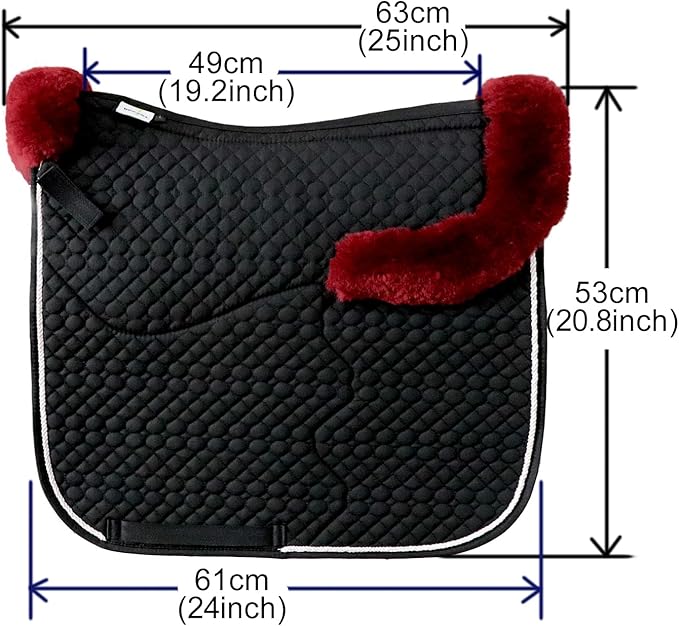 Woolous Dressage Saddle Pad, English Saddle Pad with Sheepskin Trim, Lambskin Wool Fleece Lining, Square Saddle Pad for Equestrian Riding, Comfortable &amp; Shock Absorbing