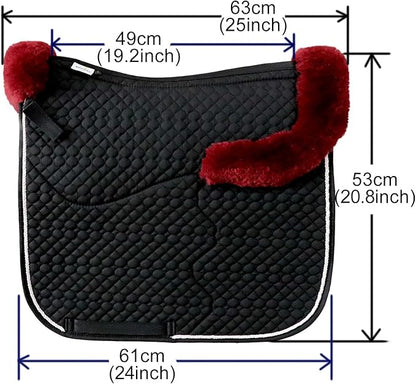 Woolous Dressage Saddle Pad, English Saddle Pad with Sheepskin Trim, Lambskin Wool Fleece Lining, Square Saddle Pad for Equestrian Riding, Comfortable &amp; Shock Absorbing
