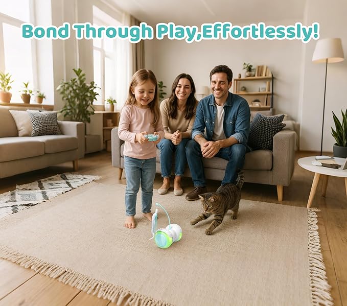 Remote Control Cat Toy with Auto Mode - Interactive Cat Toy Feather for Indoor, Moving Cats Catnip Toys &amp; LED to Keep Bored Cats Active &amp; Entertained