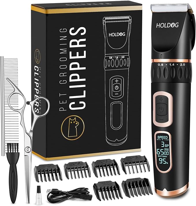 Dog Clippers Professional Heavy Duty Grooming Clipper 3-Speed Low Noise High Power Rechargeable Cordless Pet Tools for Small &amp; Large Dogs Cats Pets with Thick Coats