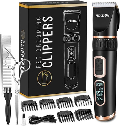 Dog Clippers Professional Heavy Duty Grooming Clipper 3-Speed Low Noise High Power Rechargeable Cordless Pet Tools for Small &amp; Large Dogs Cats Pets with Thick Coats