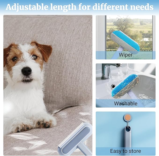 4 in 1 Multifunctional Reusable Pet Hair Remover Brush,Dog &amp; Cat Hair Remover Tool for Couch,Bedding &amp; Carpet,Washable Fur Remover with Dual-Sided Cleaning Brush