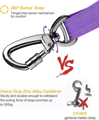AUBELL Dog Seat Belt for Car,Updated 3-in-1 Adjustable Reflective Bungee Heavy Duty Dog Car Harness Tether with Clip Hook Latch &amp; Buckle,Swivel Zinc Alloy Carabiner,Purple