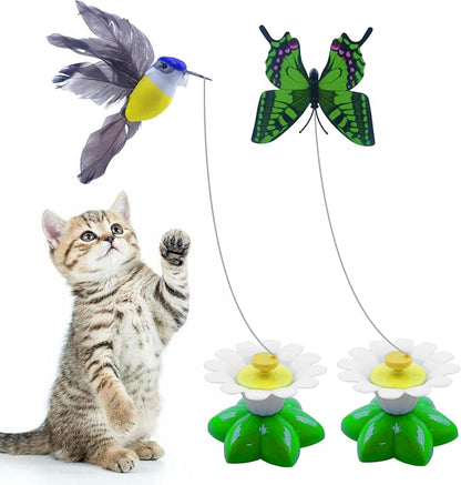 Yisquar Electric Bird &amp; Butterfly Teasing Cat Toy 2PCS Interactive Bird Toy for Cats Interactive Cat Toys Automatic Electric Butterfly 360°Rotating Kitten Toys Fun Flying Birds Cats Play Chase