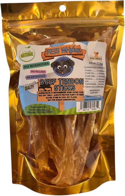 Beef Tendon Dog Treats, Single Ingredient, 100% Natural, Grass-Fed, Long-Lasting Rawhide-Free Chews, Collagen Protein, Dental &amp; Joint Support, 4 oz, Safe &amp; Grain-Free Snack