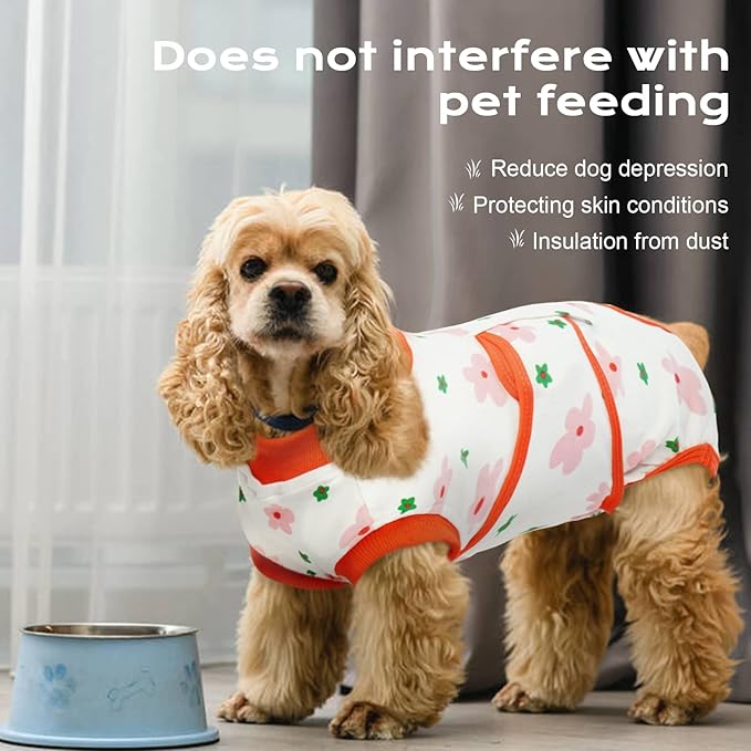FUAMEY Recovery Suit for Dogs After Surgery,Soft Breathable Dog Bodysuit E-Collar &amp; Cone Alternative Surgical Suit,Male Female Dog Neuter Spay Suits Anti Licking Wounds Onesie Red Flower XXL