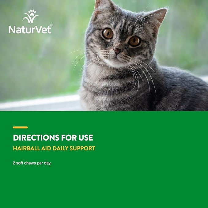 NaturVet Hairball Remedy Vitamin &amp; Digestive Aid Supplement for Cats – Pet Health Supplement for Cat Hairballs, Digestive System Support – Includes Pumpkin, Vitamins – 50 Ct.