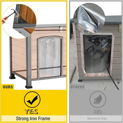 Aivituvin Dog House Outdoor Heated Dog Kennel with Insulated Liner &amp; Heater for Winter Strong Iron Frame Large Dog Cage for Small &amp; Medium Dogs,33.5"