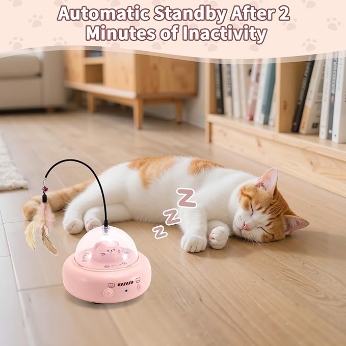 Automatic Cat Toys with Feathers, Interactive Cat Toy for Indoor Exercise, Rechargeable Teasing Toys for Indoor Cats, USB Powered, Smart Standby&amp;Obstacle Avoidance(Pink)