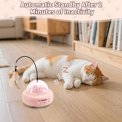 Automatic Cat Toys with Feathers, Interactive Cat Toy for Indoor Exercise, Rechargeable Teasing Toys for Indoor Cats, USB Powered, Smart Standby&amp;Obstacle Avoidance(Pink)